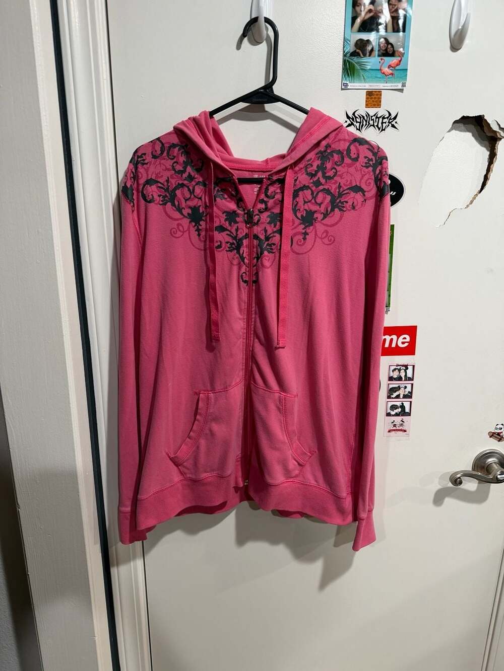 Tek Gear Pink Y2K Graphic Scroll Print Full Zip Hoodie